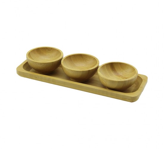 DMR HOME DMR-8481 ( 3PCS & SUNUM TEPSİLİ ) ( MİNİ & ÇAP: 6CM ) AHŞAP BAMBU LOKUMLUK & ÇEREZLİK KASE*100