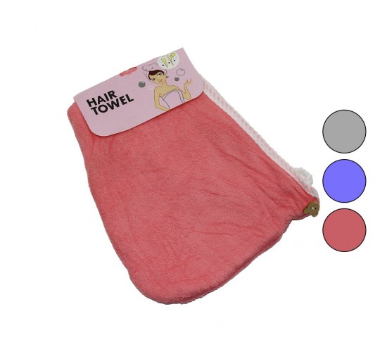 HAIR TOWEL BAYSA-1648 LÜKS ( UZUN SAÇ ÖRÜLEBİLİR MODEL ) RENKLİ HAVLU ( SAÇ BONESİ ) ( AYICIK DÜĞMELİ )*10X50