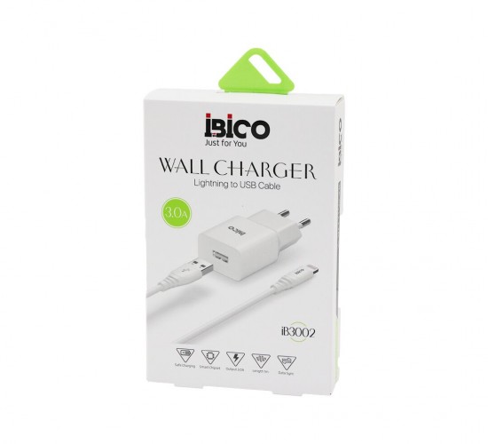 İBİCO İB-3002 ( USB TO=( İPHONE ) (SET) (EV BAŞLIK+ KABLO=1MT) TELEFON ŞARJ ( HIZLI ) ( 3.0A ) ( 9V-12V )*5X20