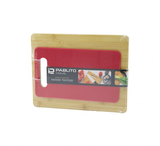 PABLITO HOME PBT-337 (2PCS SET=AHŞAP BAMBU & PLASTİK) KESİM PANOSU & KESME TAHTASI (PLS:15X25CM- AHŞ:22X28CM)*36