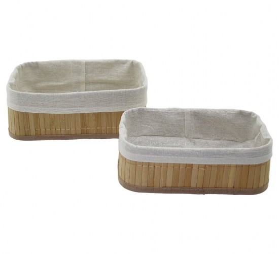 PABLITO HOME PBT-049 ( 2Lİ ) ( D.GEN ) ( BAMBU KENAR ) ORGANİZER SEPET (AHŞAP ALTLIK & BEZLİ) (19X27X10CM & 15X24X8CM)*60