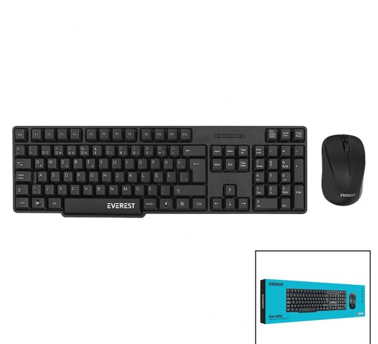EVEREST KM-6852 ( KABLOSUZ ) İNCE ( KLAVYE & MOUSE ) SETİ  ( Q KALVYE )*20
