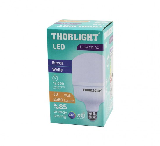 THORLIGHT T-30B ( 30W ) E27 TORCH T-SHAPE ( BEYAZ ) LED AMPUL ( 2580 LUMEN & 6400K & 18000 SAAT & 2835 SMD LED )*20