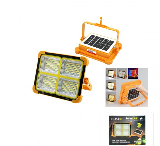 Q-MAX PS-D004A ( IP66 ) GÜNEŞ ENERJİLİ LED IŞIK ( SOLAR ) ( PROJEKTÖR & FENER & POWERBANK ) ( ÇAKARLI ) ( KAMP & DIŞ MEKAN ) (84X4=336LED) (12000mAh)*30