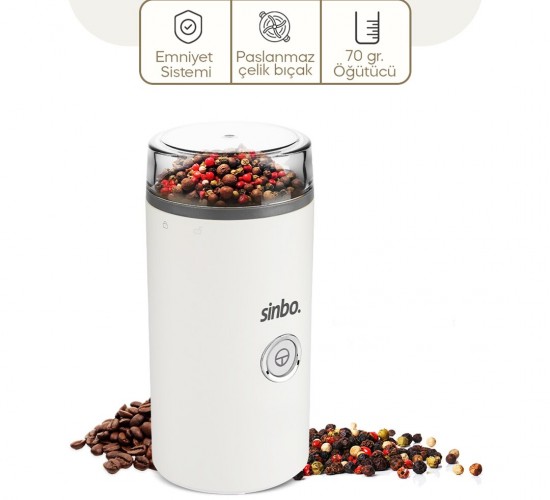 SİNBO SCM-2980 KAHVE & BAHARAT ÖĞÜTÜCÜ MAKİNE ( 2 BIÇAKLI ÇELİK ÖĞÜTME HAZNESİ ) (70GR ÖĞÜTME) (AC MOTOR=180W)*6