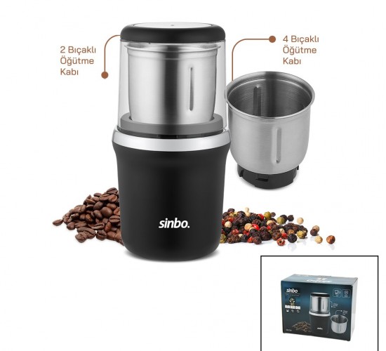 SİNBO SCM-2982 ( KROM ) (ELEKTRİKLİ) KAHVE & BAHARAT ÖĞÜTÜCÜ MAKİNE (2PCS ÇELİK ÖĞÜTME HAZNE=2 BIÇAKLI & 4 BIÇAKLI) (100GR HAZNE) (200W)*4