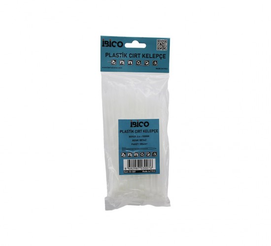 İBİCO İ13-007 ( BEYAZ ) ( 3.6X150MM ) ( PLASTİK ) CIRT KELEPÇE ( KABLO BAĞI ) ( 100PCS )*10X40