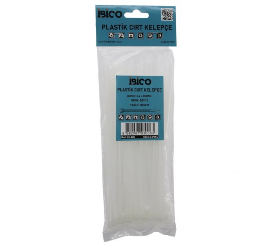İBİCO İ13-008 ( BEYAZ ) ( 3.6X200MM ) ( PLASTİK ) CIRT KELEPÇE ( KABLO BAĞI ) ( 100PCS )*10X30