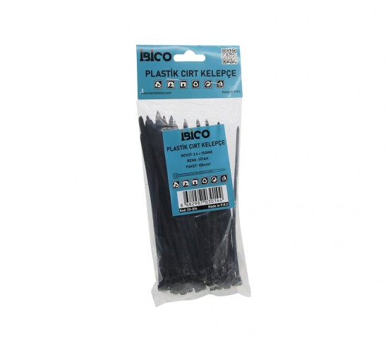 İBİCO İ13-014 ( SİYAH ) ( 3.6X150MM ) ( PLASTİK ) CIRT KELEPÇE ( KABLO BAĞI ) ( 100PCS )*10X40