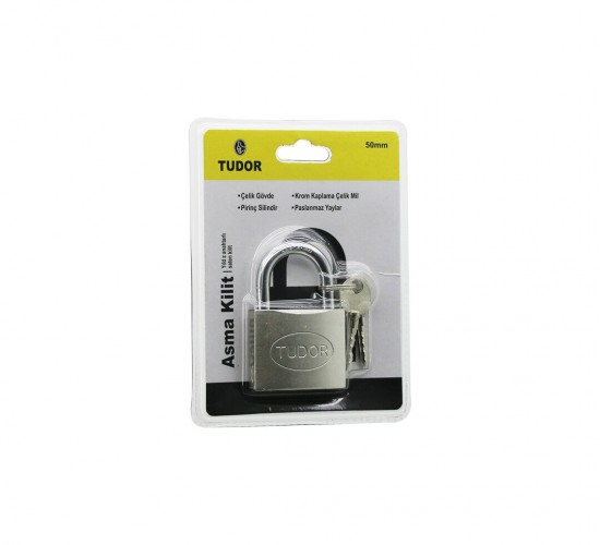 TUDOR TD-CS50MM ( VAKUMLU ) ( YILDIZ & ÇİVİ ANAHTARLI ) ( 50MM & GRİ ) ( KISA KANCALI ) ÇELİK ASMA KİLİT*12X10