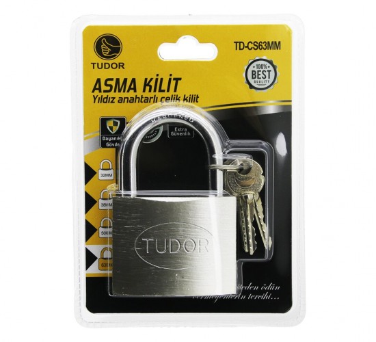 TUDOR TD-CS63MM (VAKUMLU) (YILDIZ & ÇİVİ ANAHTARLI) ( 63MM & GRİ ) ( KISA KANCALI ) ÇELİK ASMA KİLİT*12X5