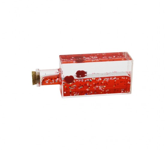 İBİCO İ12-057 (KIRMIZI SU) (KALP & YILDIZ) (DİKDÖRTGEN MİKA ŞİŞE) YÜZEN BATMAYAN (DEKORATİF BİBLO AKVARYUM)(4.2X6.4X17CM)*48