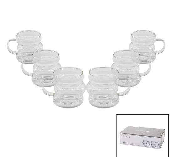 BAROTTİ DMR-8601 ( 6PCS ) ( 3 BOĞUMLU & ŞERİTLİ ) KAHVE YANI ( CAM ) BARDAK*40=K
