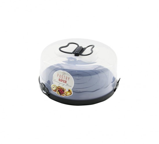 QLUX L-00501-2 (ANTRASİT GRİ TABAN) (YUVARLAK) KEK & PASTA FANUSU (ŞEFFAF PLASTİK KAPAK=KELEBEK ŞEKİL BASKI & KULPLU)*6=K
