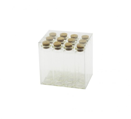 YAKUT-11557 ( 20ML ) ( ÇOK AMAÇLI & DEKORATİF ) ( BOŞ TÜP ) CAM ŞİŞE ( MANTAR KAPAKLI )*12X76
