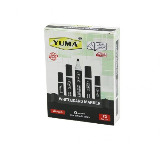 YUMA YM-793-S ( SİYAH ) BEYAZ TAHTA KALEMİ ( 3MM YUVARLAK UÇ )*12X96