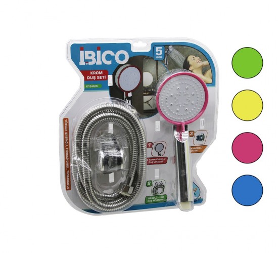 İBİCO K13-023 (VAKUMLU & KROM ) LÜKS DUŞ SETİ (DUŞ BAŞLIK=5 MOD=FONKSİYON) (ÖRGÜLÜ HORTUM=1.5MT) (MAFSAL=3 KADEME)*32