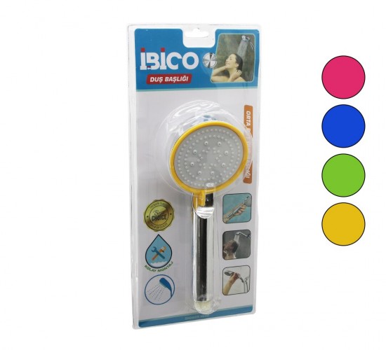 İBİCO K13-039 (ORTA BOY) (YUVARLAK=8.7CM) DUŞ BAŞLIK (KADEMELİ) (VAKUMLU) (KROM GÖVDE-RENK.KENAR-BEYAZ ZEMİN)(SAP:14CM)*77
