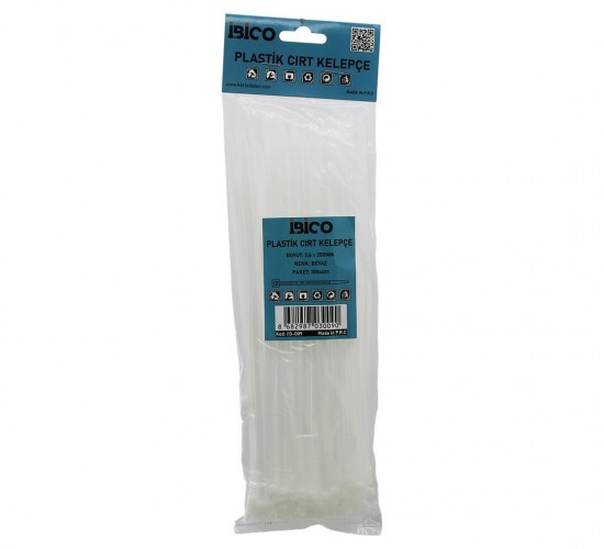İBİCO İ13-009 ( BEYAZ ) ( 3.6X250MM ) ( PLASTİK ) CIRT KELEPÇE ( KABLO BAĞI ) ( 100PCS )*10X250