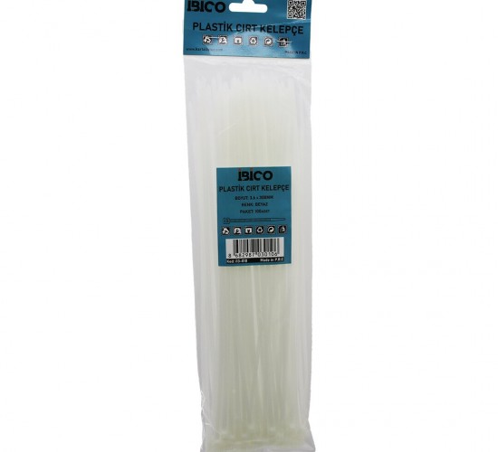 İBİCO İ13-010 ( BEYAZ ) ( 3.6X300MM ) ( PLASTİK ) CIRT KELEPÇE ( KABLO BAĞI ) ( 100PCS )*10X20