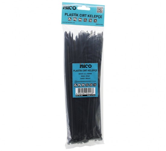 İBİCO İ13-016 ( SİYAH ) ( 3.6X250MM ) ( PLASTİK ) CIRT KELEPÇE ( KABLO BAĞI ) ( 100PCS )*10X25