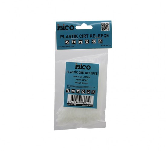 İBİCO İ13-021 ( BEYAZ ) ( 2.5X100MM ) ( PLASTİK ) CIRT KELEPÇE ( KABLO BAĞI ) ( 100PCS )*10X50