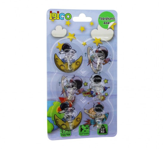 İBİCO İ17-004 ( 6PCS ) ( ASTRONOT RESİMLİ ) ( METAL UÇLU ) ( ŞEFFAF PVC YAPIŞKANLI ) ASKI ( 2KG.TAŞIMA )*12X24
