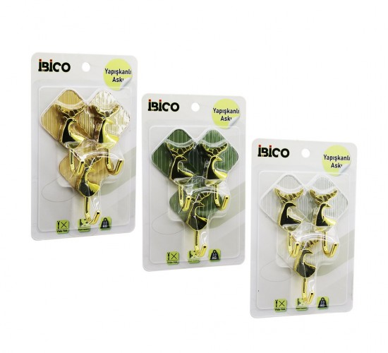 İBİCO İ17-009 (3PCS) (GOLD & GEYİK FİGÜR) (KROM GÖRÜNÜM) PLASTİK ASKI (YAPIŞKANLI=MİKA KRİSTAL PLAKA) (3KG)*12X16