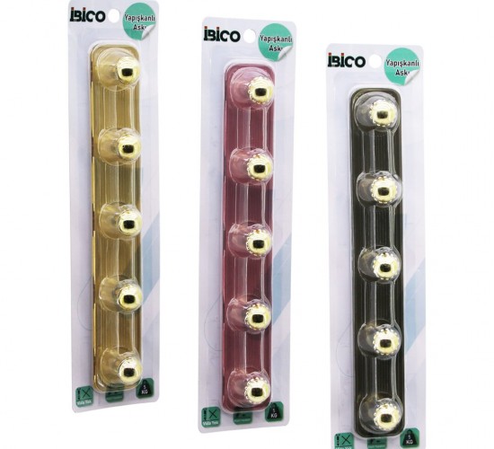 İBİCO İ17-012 ( 5 KOLLU= GOLD & NOKTALI TOP ) YAPIŞKANLI PLS. ASKI ( MİKA KRİSTAL ŞEFFAF RENKLİ TABAN ) ( 5KG.TAŞIMA )*12X10