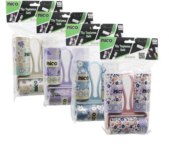 İBİCO İ21-046 (3PCS SET) ( Y SAP ) (YAPIŞKANLI) PRATİK TÜY TOPLAYICI RULO BANT ( 1-SAPLI=60 YAPRAK + 2-YEDEK=2X60) (PET SHOP)*12X8