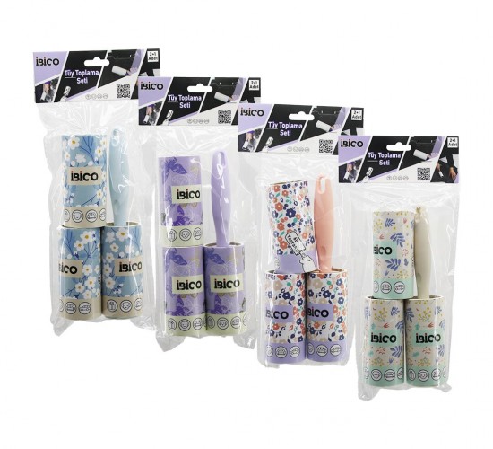 İBİCO İ21-047 (3PCS SET) (DÜZ SAP) (YAPIŞKANLI) PRATİK TÜY TOPLAYICI RULO BANT(1AD.SAPLI=60 YAPRAK+2AD.YEDEK=2X60) (PET SHOP)*12X8