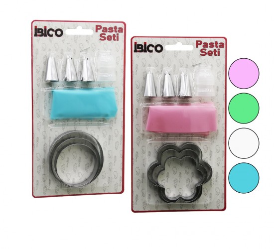 İBİCO İ22-157 (8PCS) ( PASTA SÜSLEME SETİ & 3-KURABİYE KALIP=YUVARLAK & ÇİÇEK) (1-KREMA TORBASI & 3-METAL+1-PLS.UÇ)*240