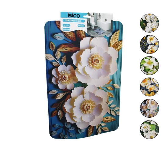 İBİCO İ21-013 ( DİKDÖRTGEN & DESENLİ ) ( 38X58CM ) ( SU EMİCİ & SİHİRLİ ) BANYO PASPASI ( ELASTİK )*100