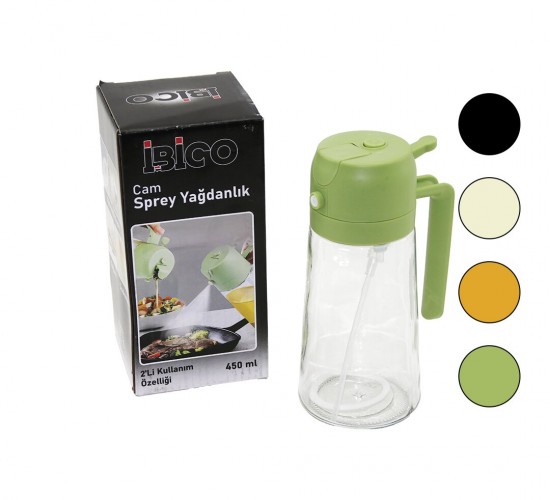 İBİCO İ22-169 ( 2İN1=SPREYLİ & AKITMALI ) ( CAM ) YAĞDANLIK ( 450ML ) ( KİLİTLİ KAPAKLI & SÜRAHİ MODELİ )*50