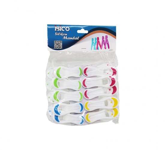 İBİCO İ21-035 ( 10PCS ) ( BEYAZ & RENKLİ UÇ ) SİLİKON & PLASTİK MANDAL*12X12