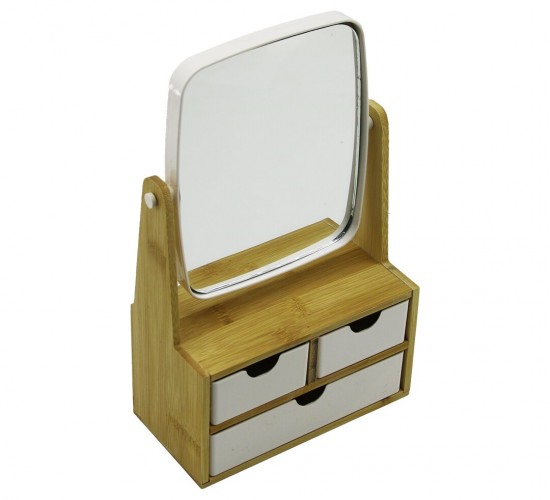 WENKEN UR-3470 (3 ÇEKMECELİ) (BAMBU AHŞAP STANDLI=9X9.5X18X21.5CM) (MAKYAJ AYNASI=15X18CM) (TAKILIK 2+1) ORGANİZER*12