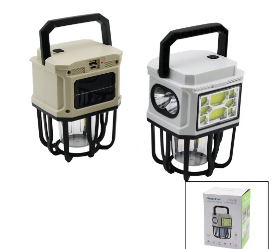 HELLOCLOUD HC-7677B (3İN1= 2-LED FENER & COB LED & 1-RUSTİK AMPUL ) KAMP & BAHÇE FENER (SOLAR & ŞARJLI) (POWERBANK)*60