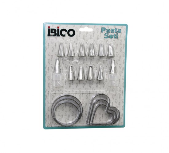 İBİCO İ22-156 ( 20PCS ) (PASTA SÜSLEME UÇ SETİ= 12-METAL) (KURABİYE KALIP METAL=3-KALP & 3-YUVARLAK) (2-UÇ TUTUCU PLS.ADAPTÖR)*144