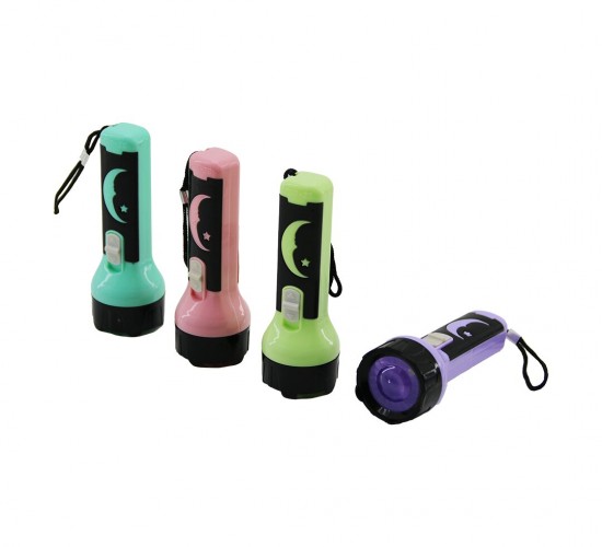 İBİCO İ10-007 LED FLASHLIGHT SZ-8521 ( MİNİ BOY: 10CM & ÇAP: 3.4CM ) ( PİLLİ )  EL FENERİ (AY DEDE & YILDIZ DESENLİ ) (RENKLİ PLASTİK)*48X30