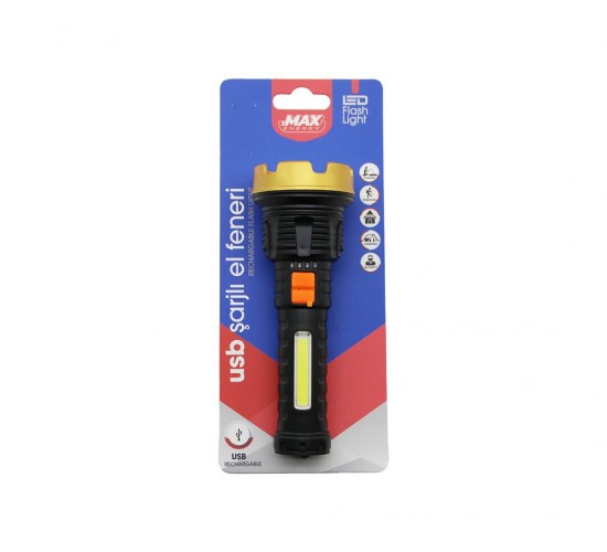 ZMAX ENERGY MAX-3153 (KÜÇÜK=15CM) (2İN1= OSL LED & COB LED) (USB ŞARJLI) EL FENERİ (3-KADEME IŞIK & FLAŞÖR) (ŞARJ GÖSTERGE)*96