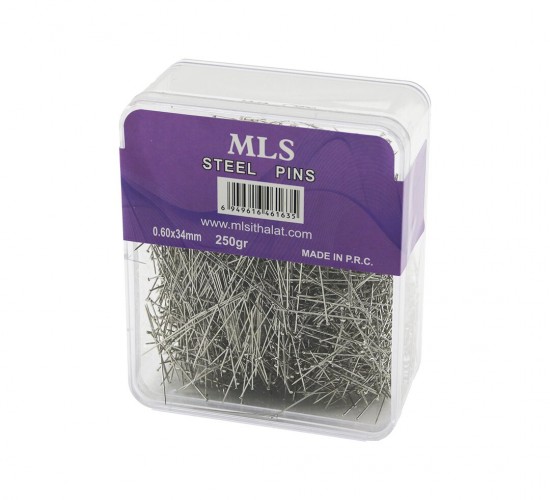 MLS STEEL PINS TOPLU İĞNE ( 0.60X34MM ) ( 250GR ) ( ŞEFFAF MİKA KRİSTAL PLS.KUTULU AMBALAJ ) ( BRKT-461635 )*1X72