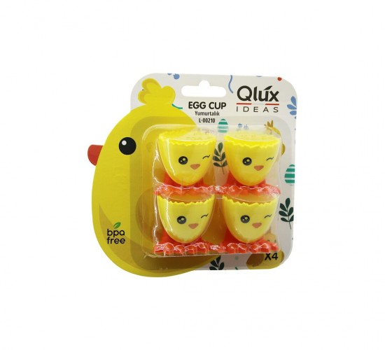 QLUX L-00210 EGG CUP ( 4PCS ) YUMURTALIK (EMOJİ DESEN & RENKLİ PLASTİK) (CİVCİV AYAKLI & 1/2 KIRIK YUMURTA KABUK MODEL)*48