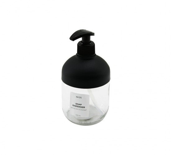 QLUX C-00550 CLARY ( CAM ) SIVI SABUNLUK ( SİYAH PLASTİK KAPAK & POMPA ) ( 425ML ) ( NO-05 SOAP DISPENSER )*12=K