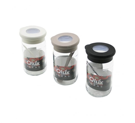 QLUX C-00344 FLAT ( CAM ) ( BAHARATLIK & PLS.KAŞIKLI ) (370ML) (KAPAK=RENKLİ SİLİKON KENAR & ŞEFFAF PVC GÖBEK)*20=K