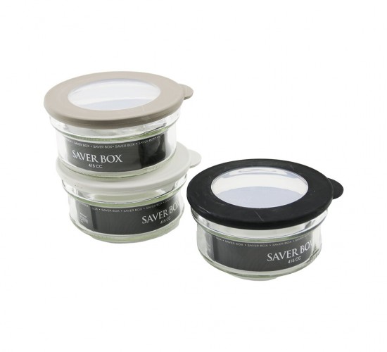 QLUX C-00266 FLAT ( CAM ) SAKLAMA KABI ( SAVER BOX ) ( 415CC ) (KAPAK=RENKLİ SİLİKON KENAR & ŞEFFAF PVC GÖBEK )*18=K