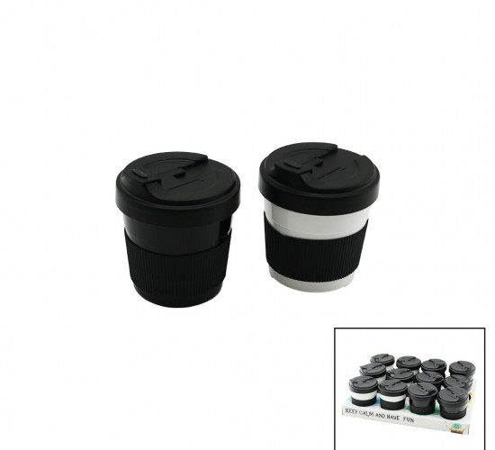 QLUX L-00985 ( NO-1 ) ( 400ML ) COZY KAHVE BARDAK ( PLASTİK ) ( YUDUMLAMA AĞIZLIKLI KAPAK ) ( SİLİKON KAPLAMA GÖBEK )*24=K