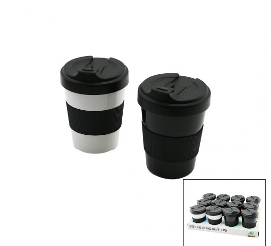 QLUX L-00986 ( NO-2 ) ( 500ML ) COZY KAHVE BARDAK ( PLASTİK ) ( YUDUMLAMA AĞIZLIKLI KAPAK ) ( SİLİKON KAPLAMA GÖBEK )*24=K