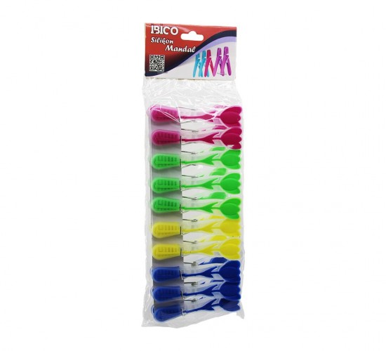 İBİCO İ21-034 ( 10PCS ) ( ÇİÇEK FİGÜRLÜ SİLİKON ) ( RENKLİ UÇ ) ( ŞEFFAF PLASTİK ) MANDAL*12X12