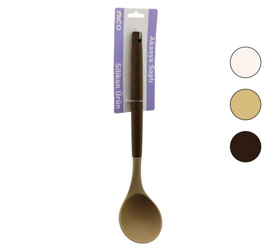 İBİCO İ22-016 ( KÜÇÜK=60ML ) ( RENKLİ SİLİKON ) ( AHŞAP AKASYA SAPLI ) ( SERVİS ) ( KEPÇE ) ( 30.5CM )*6X24