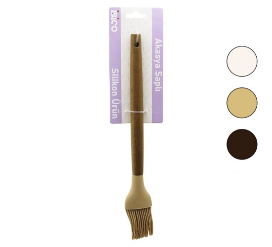 İBİCO İ22-017 ( RENKLİ SİLİKON ) ( AHŞAP AKASYA SAPLI ) YUMURTA FIRÇASI ( 27CM )*6X24